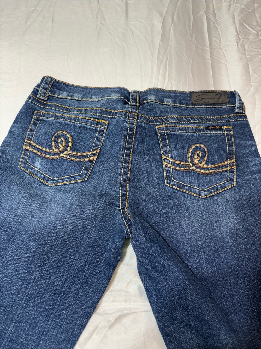 Seven7 Women's Blue Bootcut Jeans with Embroidered Back Pockets